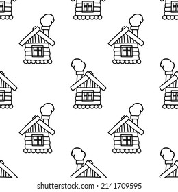 Log cabin seamless pattern doodle outline vector. Texture for background, label, print, packaging, merchandise, book, storefront, poster, fabric, wrapping, textile.