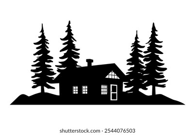 Log Cabin Silhouette Clipart isolado em um fundo branco