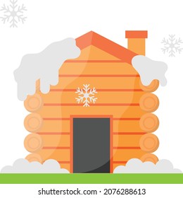 Log Cabin in the Snow Concept, Wooden Cottage Vector Color Icon Design, Winter Season activities Symbol, Coldest Weather Sign, Snow and frost Stock Illustration