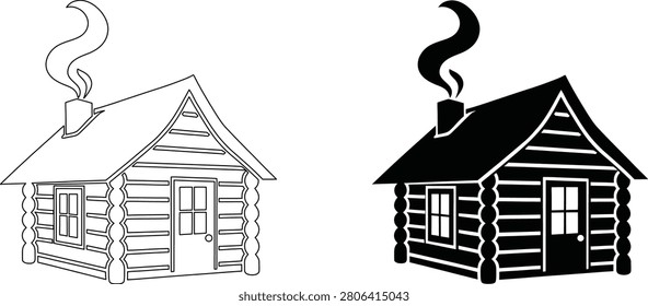 Log cabin vector illustration. this cozy rustic dwelling is perfect for conveying a sense of warmth and natural simplicity.