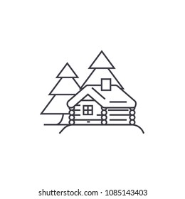 log cabin vector line icon, sign, illustration on background, editable strokes