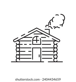 Log Cabin Vector Line Icon. Winter wooden house and camping