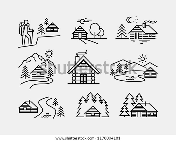 Log Cabin Vector Line\
Icons