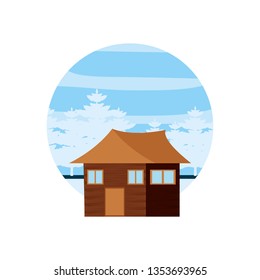 log cabin wooden in frame circular