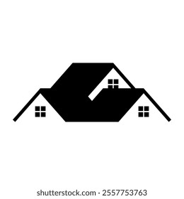 Log cabin in woods icon or logo. Simple wooden cottage vector illustration.