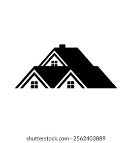 Log cabin in woods icon or logo. Simple wooden cottage vector illustration.