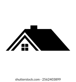 Log cabin in woods icon or logo. Simple wooden cottage vector illustration.