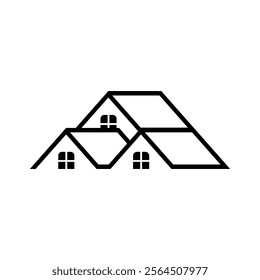 Log cabin in woods icon or logo. Simple wooden cottage vector illustration.