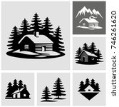 Log cabin in the woods vector icon 