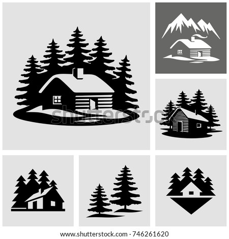 Log cabin in the woods vector icon 