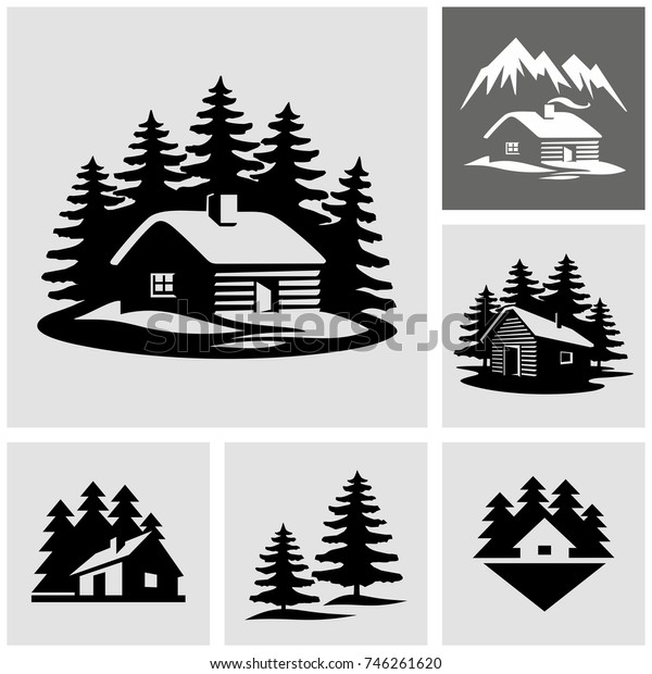 Log cabin in the woods\
vector icon 