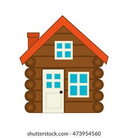 log cabine house wooden with chimney door and windows vector illustration