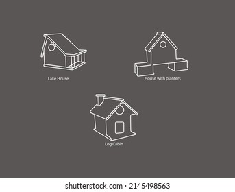 Log Cabin,Lake House ,House with planters image vectore file 