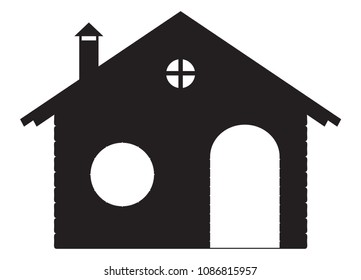 A log chalet silhouette isolated on a white background