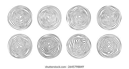 Log cut set, tree rings pattern, isolated on white background, vector design