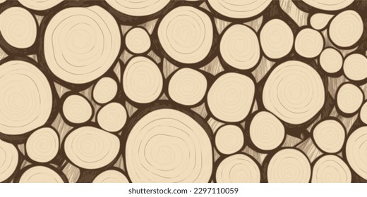 Log cut, tree rings pattern, log wall