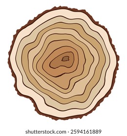 Log cut, tree rings pattern, isolated on white background, vector illustration