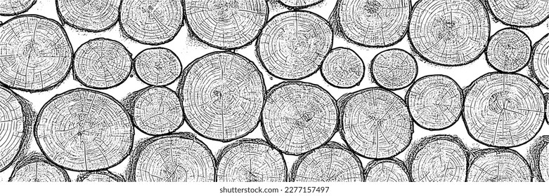 Log cut, vector banner. Tree rings pattern, shades of gray.