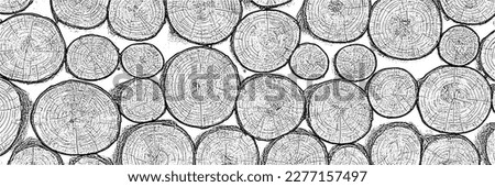 Log cut, vector banner. Tree rings pattern, shades of gray.