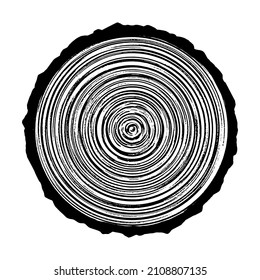 Log cut, vector illustration. Tree rings pattern, shades of gray.