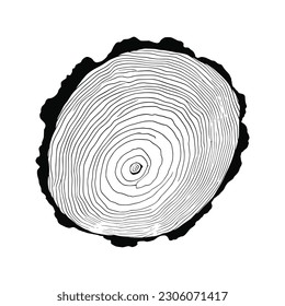 Log cut, vector illustration. Tree rings pattern, shades of gray.