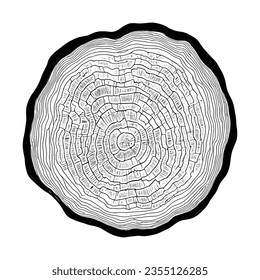 Log cut, vector illustration. Tree rings pattern, shades of gray.