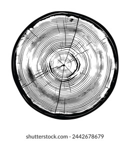 Log cut, vector illustration, tree rings pattern, shades of gray