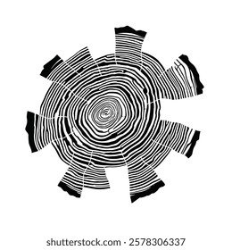 Log cut, vector illustration, tree rings pattern, shades of gray