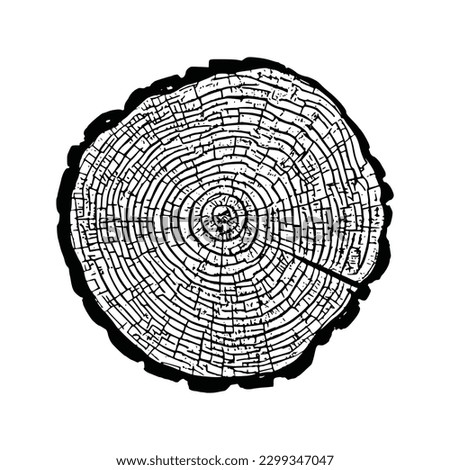Log cut, vector illustration. Tree rings pattern, shades of gray.