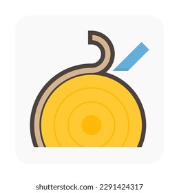 Log debarking vector icon. Include debarker machine to peel of bark from long wood. Processing of industry to sawn timber from tree, forest to lumber or construction material for build cabin, house.