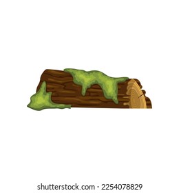 Log or fallen tree with green moss vector illustration. Isometric cartoon drawing of part of tree with moss in jungle or swamp isolated on white background. Nature, environment, biology concept