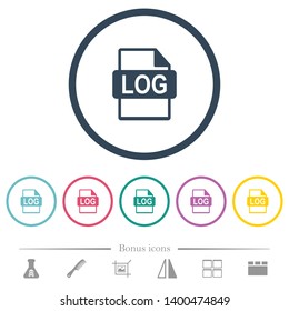 LOG File Format Flat Color Icons In Round Outlines. 6 Bonus Icons Included.