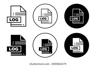 log file format icon illustration vector set. computer system log data file symbol in black and white