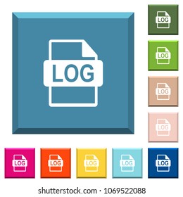 LOG file format white icons on edged square buttons in various trendy colors