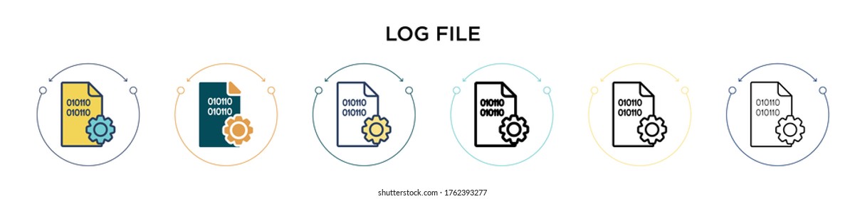 Log file icon in filled, thin line, outline and stroke style. Vector illustration of two colored and black log file vector icons designs can be used for mobile, ui, web