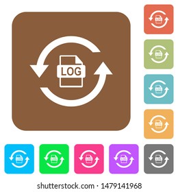 Log file rotation flat icons on rounded square vivid color backgrounds.