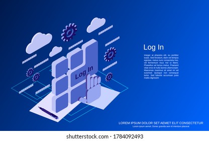 Log In flat 3d isometric vector concept illustration