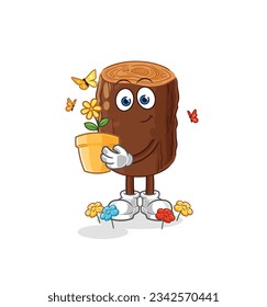 the log with a flower pot. character vector