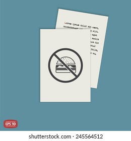 Log forbidden food. Prohibitory sign. Hamburger icon. Sandwich icon. Flat design style. Made vector illustration