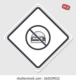 Log forbidden food. Prohibitory sign. Hamburger icon. Sandwich icon. Flat design style. Emblem or label with shadow.