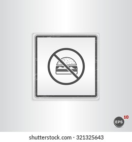 Log forbidden food. Prohibitory sign. Hamburger icon. Sandwich icon. Flat design style. Emblem or label with shadow.