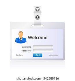 Log in form on plastic name card, vector illustration