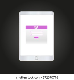 Log in form on tablet screen 