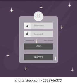 Log In Form Page UI For Your Business On Cosmic Cartoon Background Magic Purple Stars Vector Design