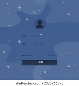 Log In Form Page UI For Your Business On Abstract Cosmic Cartoon Background Magic Blue Stars Vector Design