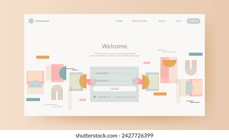 log in form website template. artistic abstract design website landing page or banner template modern style vector illustration.
