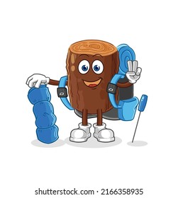 the log go camping mascot. cartoon vector
