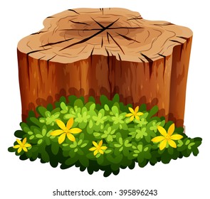 Log and green bush illustration