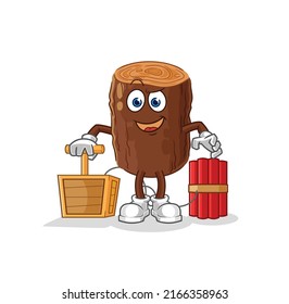 the log holding dynamite detonator. cartoon mascot vector