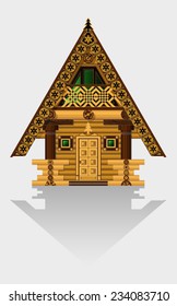 log house on white background